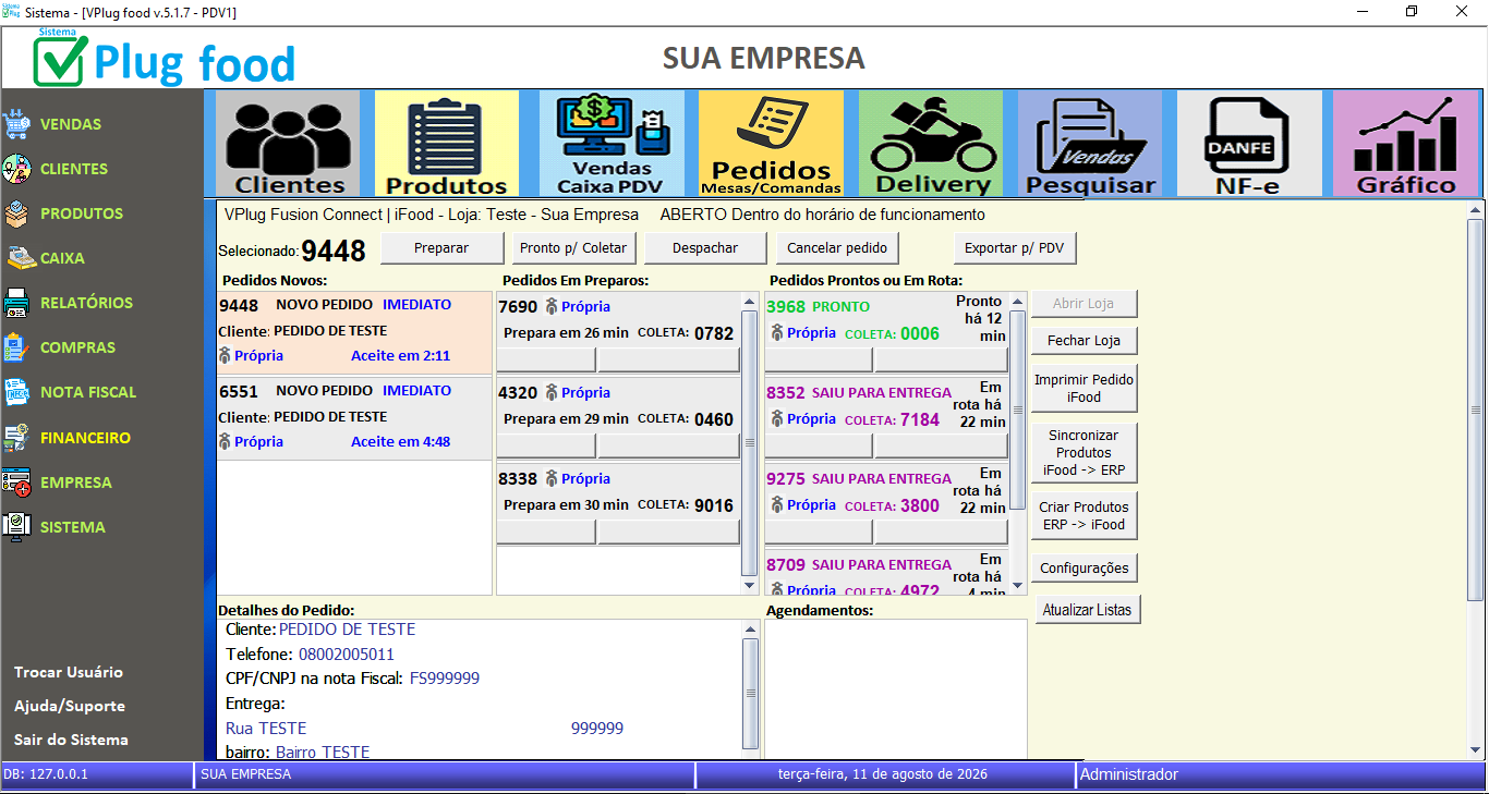 Dashboard de pedidos iFood no VPlug Fusion Connect