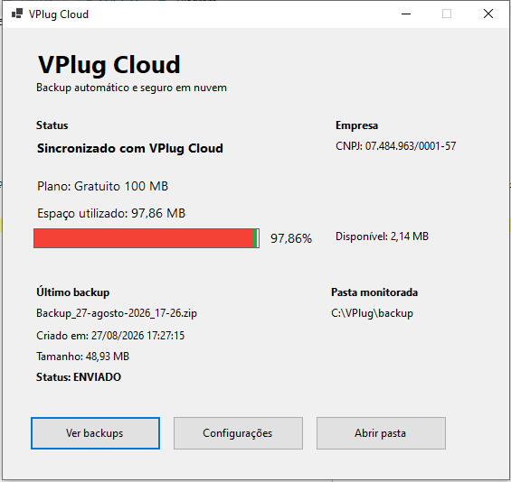 Tela principal do VPlug Cloud